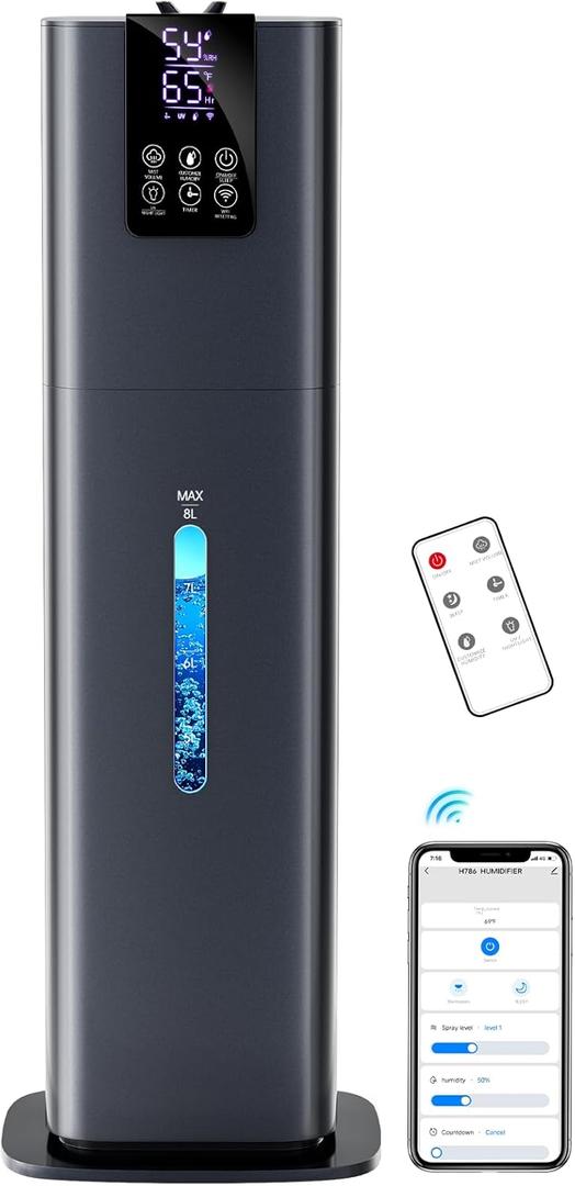 Smart Humidifiers Large Room Bedroom Home, 2.11Gal(8L) Quiet Top Fill Cool Mist Humidifier, Smart App & Remote Control, 3 Speed Humidifier with 360 Nozzle, Humidity Setting for Baby Office(Blue)