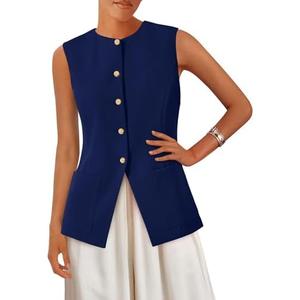 PRETTYGARDEN Blazer Vest Tops for Women Sleeveless Button Down Business Casual Outfits Work Suit Vests Waistcoat M