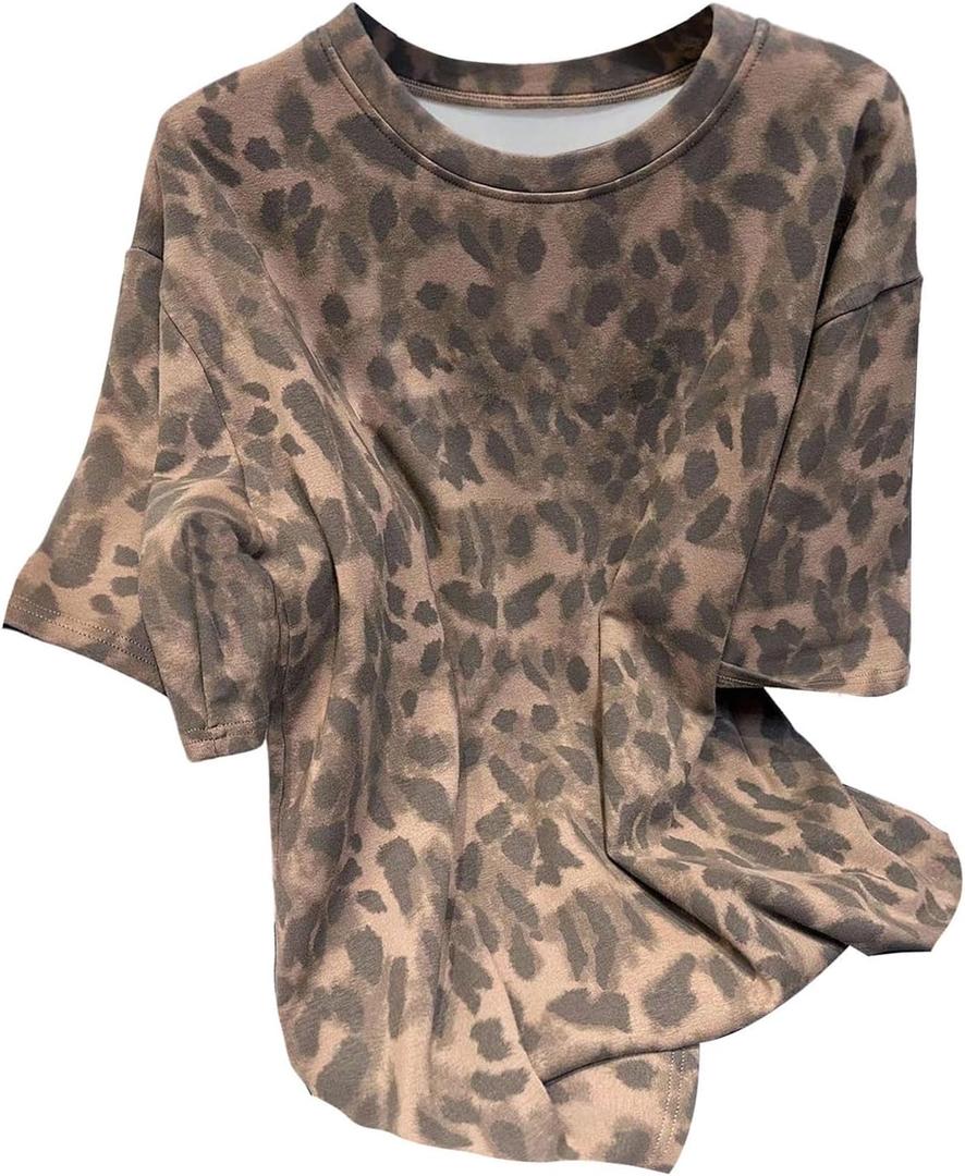 SOLY HUX Women's Plus Size Leopard Top Short Sleeve Crewneck Tee Shirts Vintage Streetwear (3X-Large Plus)
