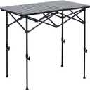 LOFTEY Folding Camping Table, Adjustable Height Aluminum Camp Table with Roll Up Top, Lightweight with Carry Bag, Portable for Camping, Backyard BBQ, Tailgating, 37.4" L x 21.7" W x 32" H, Black, 35" x 21.9" x 29.5"