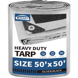 TARPAL 50x50 Feet Tarps Silver 10.5Mil Multipurpose Protective Cover Heavy Duty Tarp Waterproof,Snow or UV Protection,Durable Reinforced Edges