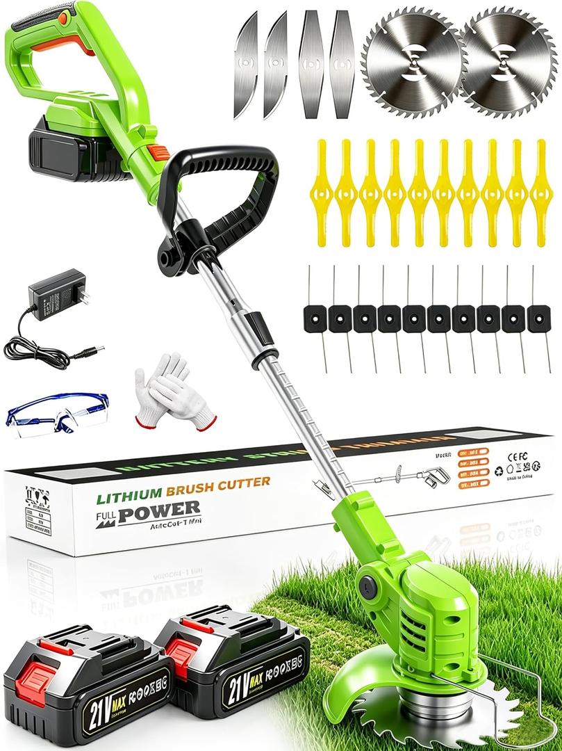 21V Cordless Weed Wacker, 2 X 2.0Ah Battery Powered Weed Eater