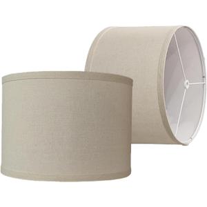 Drum Lamp Shades Beige Lamp Shades Set of 2, 12.5x12.5x9.5 inch Natural Linen Hand Crafted off-white Lamp shades Large