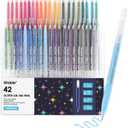 Grabie 42 Capped Glitter Gel Pen Set, 18 Iridescent&24 Essential Color Pens, Smooth Rollerball Tip, Metallic Sparkly Gel Pens for Coloring, Set of 42 Gel Pens Colored