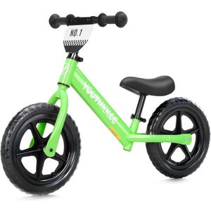 12 Inch Toddler Balance Bike for 1-3 Year Olds, No-Pedal Bike with Tool-Free Adjustable Seat, Quick Assembly, Gift for 1-3 Year Old Boys & Girls with Customizable Plate (KC, Green)