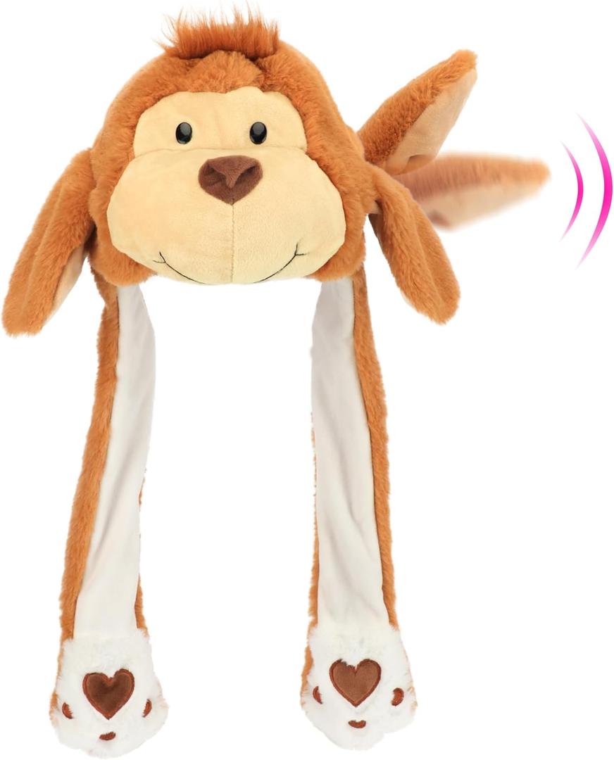 Bubblepompom Animal Hat with Ears Moving Jumping Pop Up Beating Hat Plush Holiday Cosplay Dress Up Funny Gift for Kids