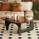 Coffee Table for Living Room Mid Century Modern Center Table with Glass Top and Wood, Brown/Black