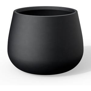 Kante Curva Series Planter, 14.8 Inch Round Concrete Garden Pot with Draiange Hole and Rubber Plug, Suitable for Indoor Plants, Home, Garden, Patio, Black