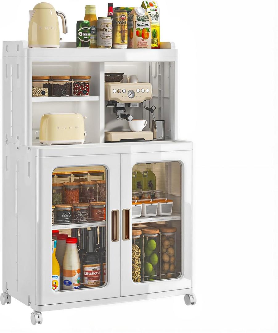 VECELO Foldable Plastic Sideboard Cabinet with Adjustable Shelves, Waterproof Buffet Cabinet with Doors for Kitchen, Dining Room & Small Spaces, White, 20.87 x 37.01 x 14.02 inches