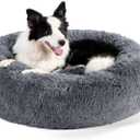 Bedsure Calming Dog Bed for Large Dogs - Donut Washable Large Pet Bed, 36 inches Anti-Slip Round Fluffy Plush Faux Fur Dog Bed, Fits up to 80 lbs Pets, Dark Grey