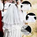 Liliful 8 Pcs First Communion Veil Set for Girls Holy Communion Accessories Gifts White Bow Veils Necklace Rosary Gloves Purse Pouch Pin Catholic Scapular and Socks for Catholic Starter Wedding