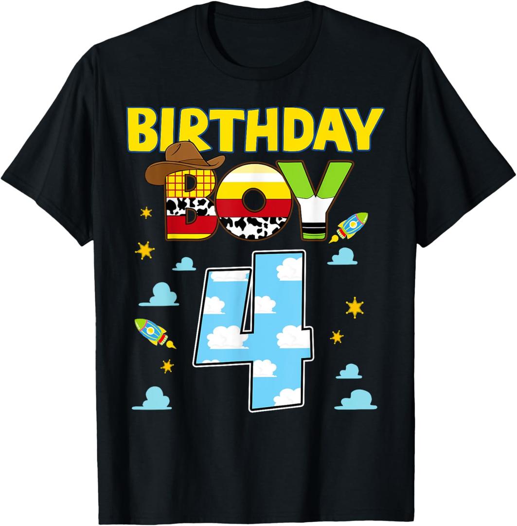 Western Family Birthday Boy Shirt 4 Cowboy 4th Birthday T-Shirt (Small, Black)