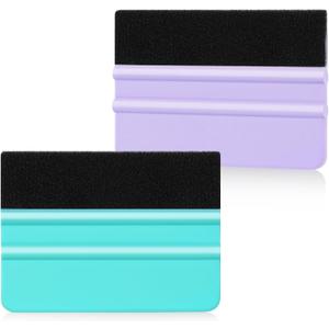 Trinkrittey 2 Pcs Squeegee for Vinyl, Plastic Vinyl Squeegee Black Felt Edge Vinyl Squeegee Vinyl Wrap Squeegee Vinyl Scraper for Car Automotive Sticker Decal Applicator (Purple & Green)