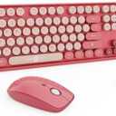 FD Wireless Keyboard and Mouse Combo | Cute Colorful Keyboard and Mouse with 2.4GHz Cordless Retro Typewriter Keyboard | Auto-Sleep | USB Receiver for Windows PC/Laptop - Pink Colorful