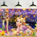 Princess Rapunzel Backdrop for Birthday Party Decorations Yellow Background for Party Cake Table Decorations Tangled Theme Banner 5x3ft