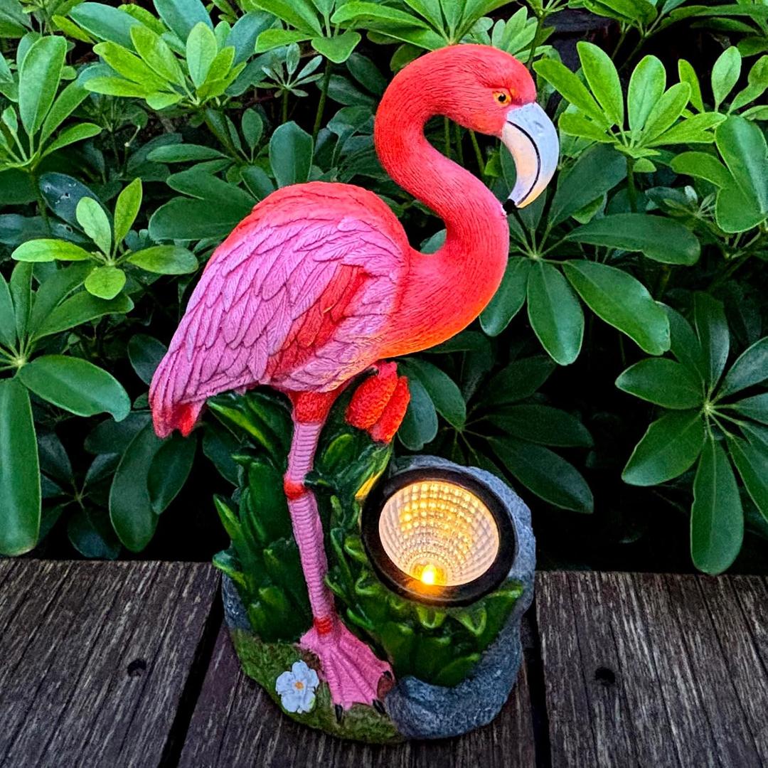 Flamingos Statues Garden Decor with LED Solar Lights-Flamingos Figurine Outdoor Statue Decorations for Yard Patio,Porch,Home for Women, Mom, Grandma,Lover