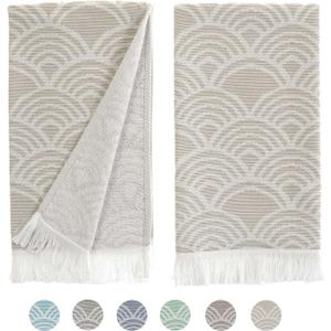 sea me at home Turkish Hand Towels for Bathroom, Kitchen Towels Decorative Set of 2, Luxury Turkish Cotton Dish Tea Towels 14 x 30 Inches for Modern, Boho, and Farmhouse Decor (Beige Waves)