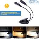 Rechargeable Music Stand Light, Clip on Reading Light, 8 LED Book Lamp, 3-Level Brightness for Eye Protection, Perfect for Piano, Orchestra, Bookworms, Craft (White & Warm, Dual Arm)