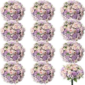 Tigeen 24 Bundles Peonies Artificial Flowers Faux Roses Silk Flowers Hydrangea Artificial Bouquet for Wedding Table Centerpiece Floral Vase Home Office Bridal Decor (Purple)