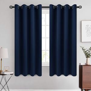 Grommet Blackout Room Darkening Navy Blue Curtains, Thick Polyester Light Blocking Insulated Thermal Curtain Drapes for Bedroom/Living Room, 50" x 60", 2 Panel