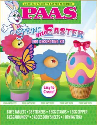 PAAS Spring Into Easter Egg Decorating Kit, Easter Egg Dye Kit with Stickers & Eggarounds, Food Grade Dye, Easter Stickers, Colorful EggArounds