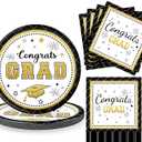 2 x Class of 2026 Graduation Paper Plates and Napkins Set, Black Gold 9 Inch Disposable Plates Napkins Serves 20, Graduation Party Supplies Table Decorations, 9inch and 6.5inch
