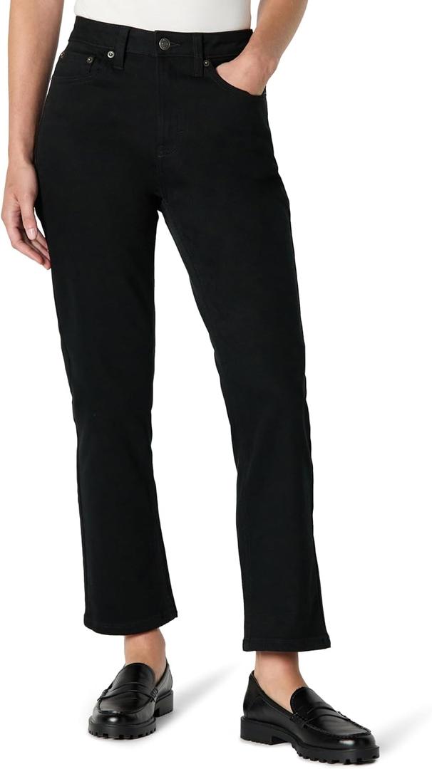 Amazon Essentials Women's High-Rise Straight Leg Jean (6 Long, Black)
