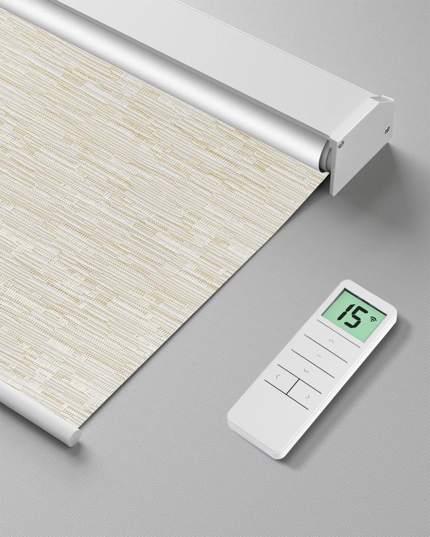 Motorized Roller Shade with Remote Control, Blackout Electric Shade for Windows Compatible with Alexa Google via Hub, Rechargeable Smart Window Blind Customized Size (Texture Light Coffee)