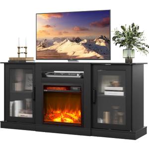 WLIVE Fireplace TV Stand for 65" TV, Entertainment Center with 18 Inch Electric Fireplace, TV Console with Open Shelves for Living Room, Rustic Brown (Black)