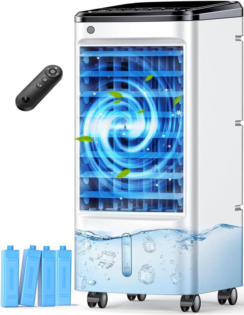 FANCOLE Windowless Portable Air Conditioners with 4 Ice Packs, 12H Smart Timer for Auto-off, 26Ft Remote, Top Fill Dual Tank, 3Speeds Evaporative Air Cooler, 70Auto Swing Swamp Cooler Air Conditioner