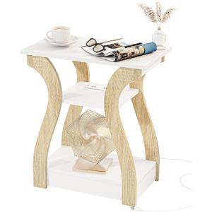 End Table with Charging Station, Side Table with USB Ports and Outlets, Nightstand, 3 Tier End Table with Storage Shelf for Living Room, Bedroom (White)