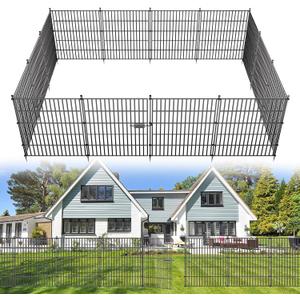 15 Panels No Dig Decorative Outdoor Garden Fence with Gate for Yard, 32 in(H) X 35.4 ft(L) Animal Barrier Fencing Rustproof Metal Wire Panel Border for Dog, Rabbits, and Patio Temporary Ground Stakes