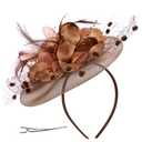 Women Feather Fascinator Flower Lace Hat Elegant Mesh Headpiece Headband for Tea Party Wedding Cocktail Church Bride Hairpin, Coffee (1 Count (Pack of 1)
