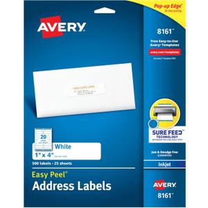 Avery Easy Peel Printable Address Labels, Sure Feed Technology, 1" x 4", White, 500 Blank Mailing Labels (08161)