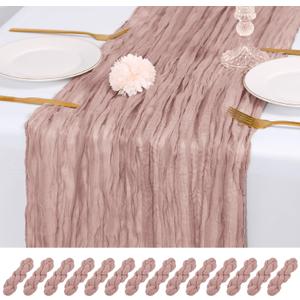14 Pack Dusty Pink Cheesecloth Table Runner 17x108 Inch Semi Sheer Boho Gauze Cheese Cloth Fabric Table Runners, for Wedding Party Baby Shower Birthday Home Decor Garden Farmhouse