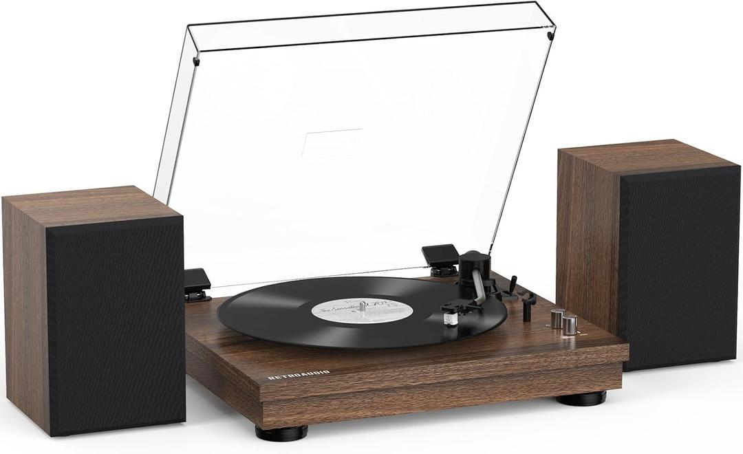 Vinyl Record Player with 24W HiFi Stereo Speakers Vintage Bluetooth Turnable for Vinyl Records with Belt Drive 2-Speed, Magnetic Cartridge RCA Output BT5.3 (Brown)