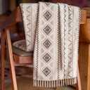CASAAGUSTO Boho Throw Blanket for Couch - Farmhouse Throw Blanket with Tassel, Western Aztec Blanket, Printed Flannel Bohemian Blanket,Gifts for Women(60x80 Inches, Beige and Gray)