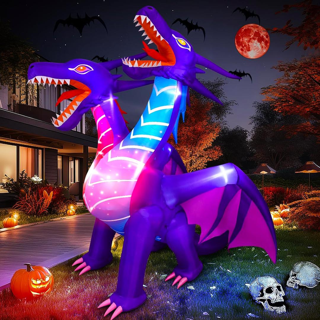 Max Fun Halloween Inflatables Dragon Decorations with LED Build-in Halloween Yard Decoration Blow Up Inflatables for Outdoor Indoor Garden Lawn (8FT-Halloween Inflatables Dragon)