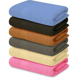 100% Cotton Bath Towels-27x54inch - 6 Pack Shower Towels - Light Weight, Ultra Absorbent Towels for Bathroom (Multi Color)