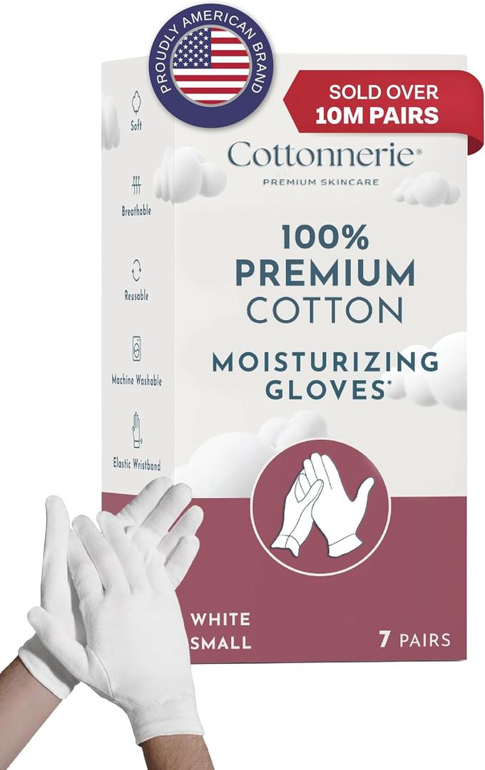 Cotton Gloves for Dry Hands Sleeping, Moisturizing Gloves Overnight, Hand Moisturizer Gloves, Moisture Gloves for Dry Hands Overnight, Sleeping Gloves, Eczema Gloves, Small 7 Pair (S - White)