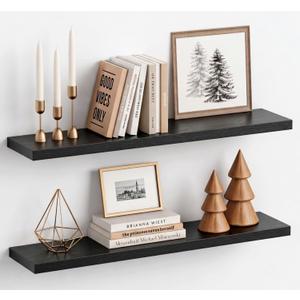 Black Floating Shelves 36 Inch Long, 8" Deep Wall Shelves for Bedroom Books