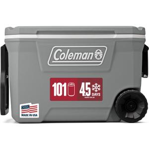 Coleman Classic Series Insulated Portable Rolling Cooler with Wheels, Leak-Resistant Outdoor Hard Cooler Keeps Ice up to 5 Days, 62-Quart