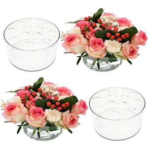 4PCS Acrylic Flower Vase for Centerpieces, 5.51" 12 Holes Clear Round Vase, for Wedding Birthday Party Table Decor Indoor/Outdoor Events