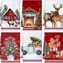 Geyoga 6 Pcs Christmas Kitchen Towels 16 x 24 Inch Vintage Xmas Hand Towels Santa Elk Snowman Decor Candy Dish Towel Absorbent Winter Tea Bedroom Decoration Gifts (Red, Green, Tree)
