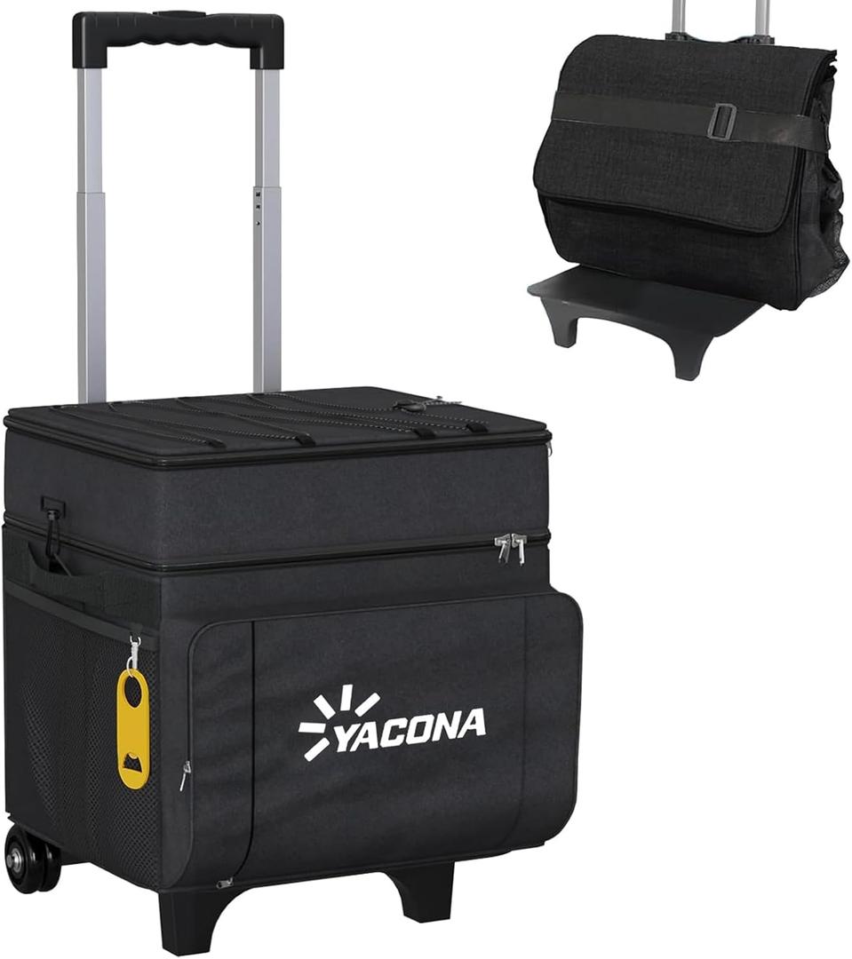 Cooler with Wheels and Handle, 50 Can Rolling Cooler, Portable CollapsibleCooler on Wheels,Leakproof Insulated WheeledCoolers for Beach, Camping, Patio Travel, Outdoor, Ball Fields