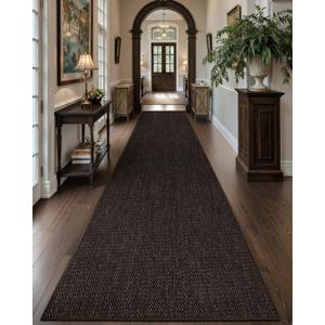 Color&Geometry Door Mat 2'4"x12' Runner Rug with Rubber Backing, Non Slip Washable Hallway Rug, Carpet Runners for Hallway Living Room Bedroom, Heather Brown (Rolled-up NO Creases)