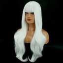 BERON White Wig Long Wavy White Wigs with Bangs for Women Daily Party Hairnet Include
