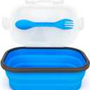 Collapsible Lunch Box Containers, Silicone Bento Box with Airtight Lid and 2 in1 Spoon & Fork, 1000ml Large Portion Reusable Silicone Food Storage Container, Microwave Dishwasher Safe (09B01)