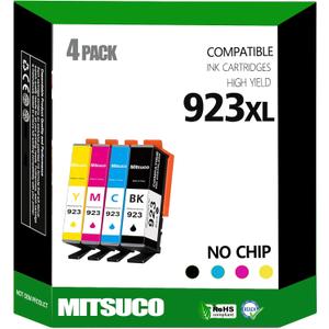 (No Chip) 923 Ink Cartridges Replacement for HP 8135e Ink/HP Office Jet pro 8130e Ink cartridges 8138e 8139e OfficeJet 8120 8122e 8123 Printers Without Chip (Black/Cyan/Yellow/Magenta)