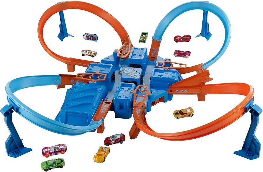 Hot Wheels DTN42 Action Criss Cross Crash Trackset, Motorised Auto Looping Playset with Parking Spaces Includes 1x Toy Car, for Children Aged 6+